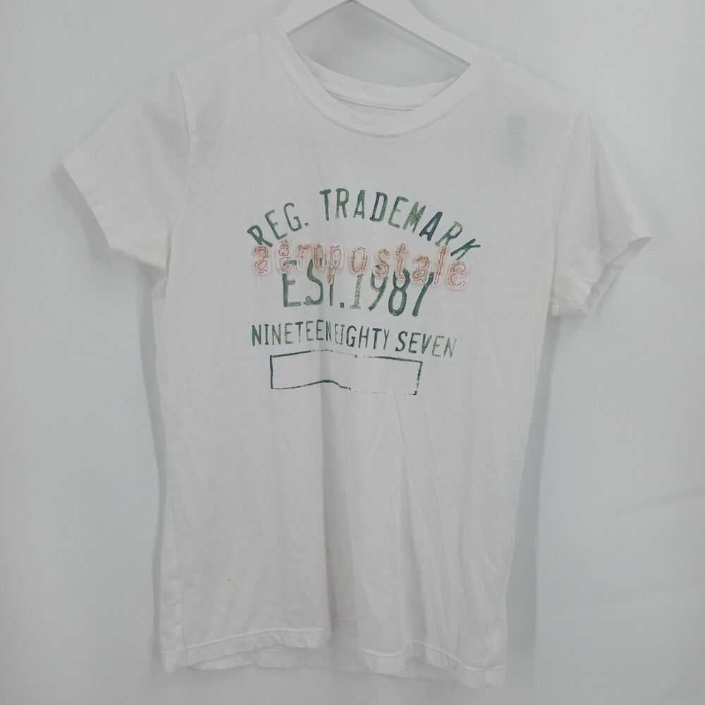 Aeropostale Womens Size XL White Graphic Short Sleeve Crew Neck T-Shirt